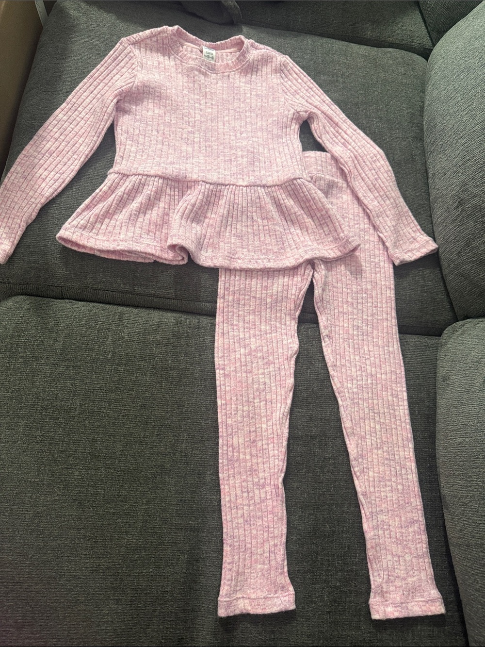 Pink Ribbed Peplum Top & Legging Set